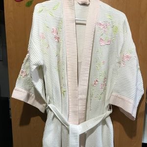 Pink and White Waffle Weave Robe